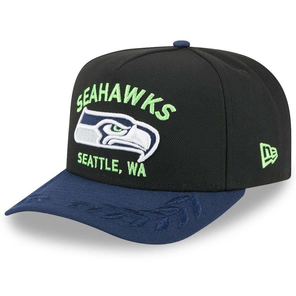 Seattle Seahawks New Era 2025 NFL Draft A-Frame 9FIFTY Snapback Hat - Black/College Navy Hats