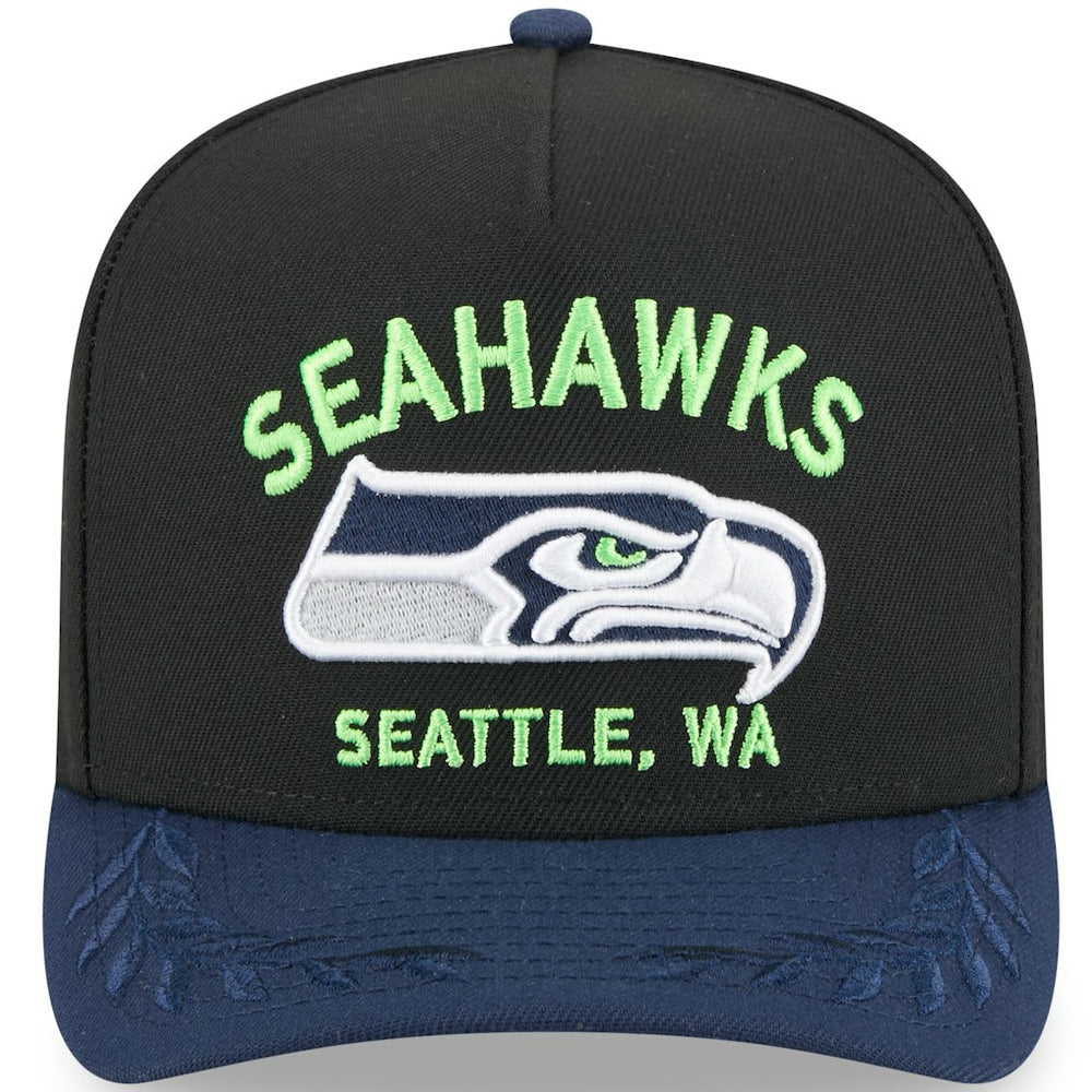 Seattle Seahawks New Era 2025 NFL Draft A-Frame 9FIFTY Snapback Hat - Black/College Navy Hats