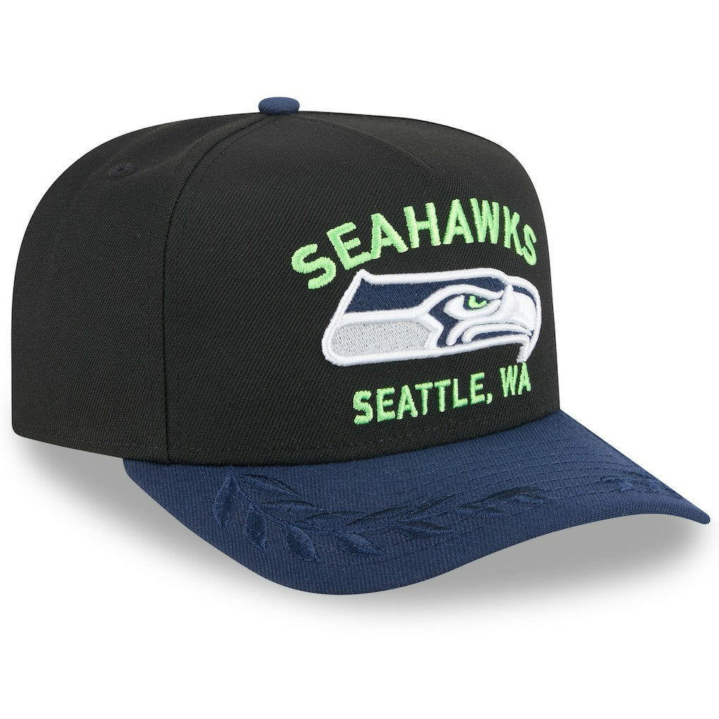 Seattle Seahawks New Era 2025 NFL Draft A-Frame 9FIFTY Snapback Hat - Black/College Navy Hats
