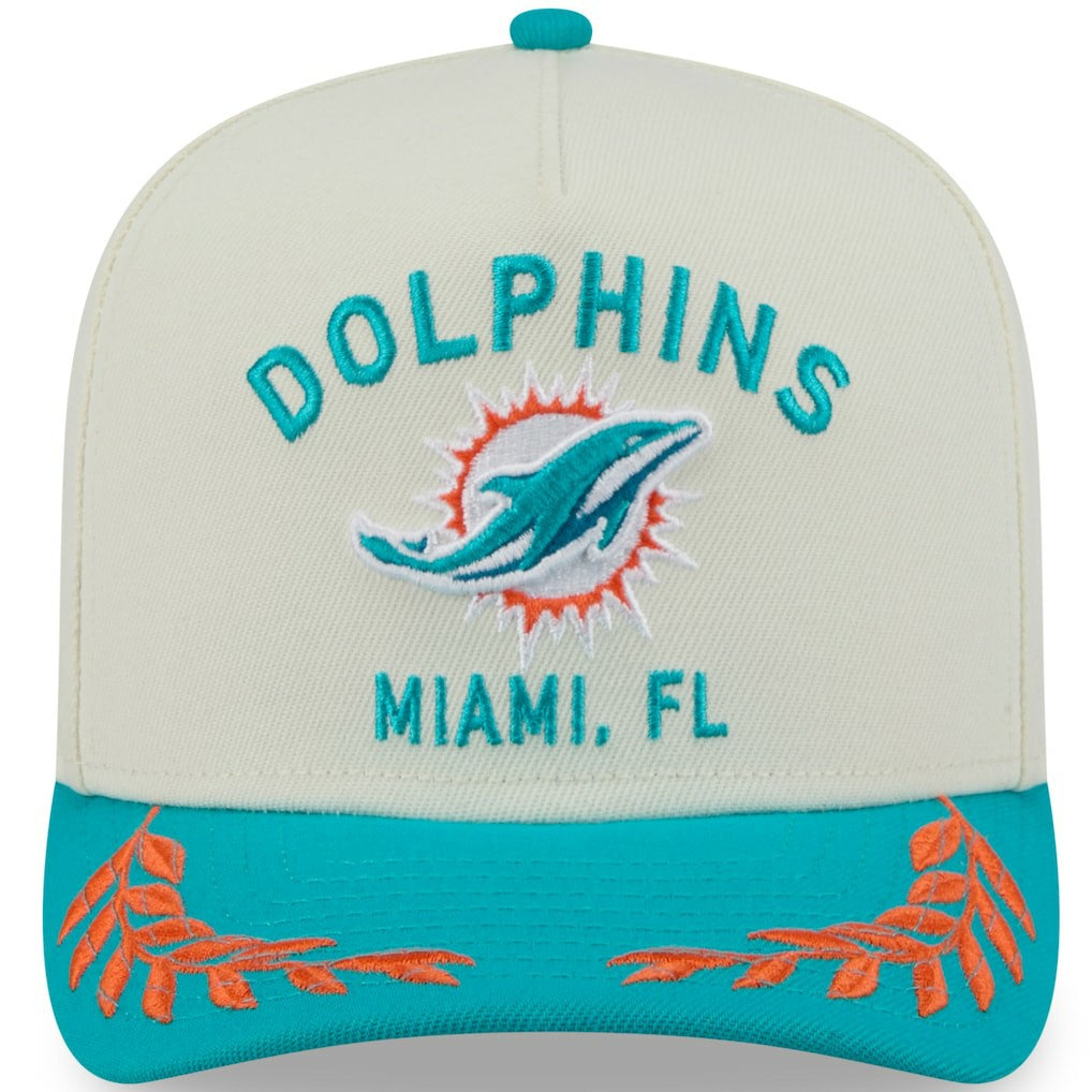 Miami Dolphins New Era 2025 NFL Draft A-Frame 9FIFTY Snapback Hat - Cream/Aqua Hats