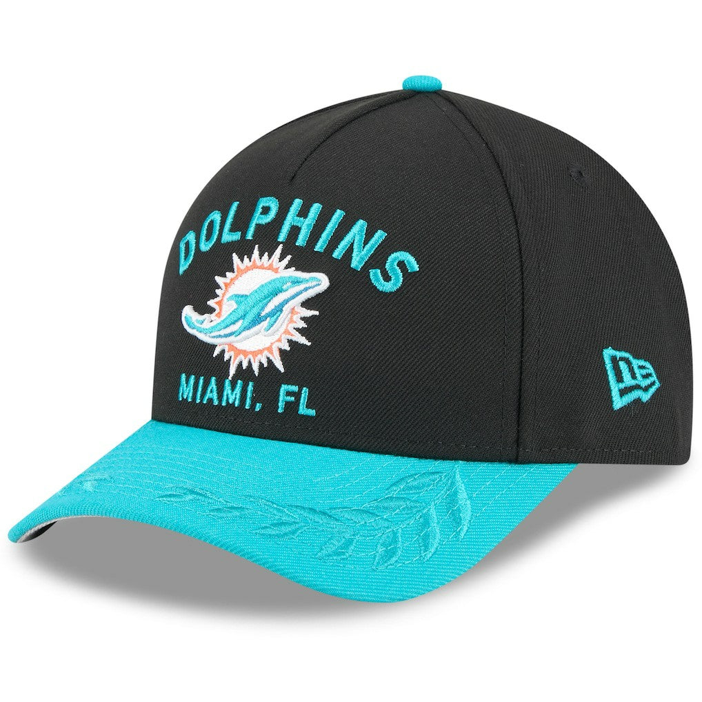 Miami Dolphins New Era 2025 NFL Draft 9FORTY A-Frame M-Crown Adjustable Hat - Black/Aqua Hats