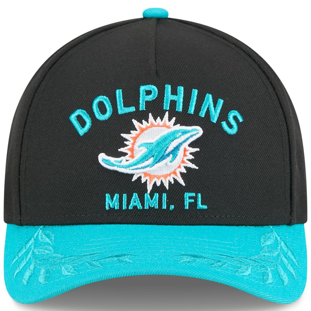 Miami Dolphins New Era 2025 NFL Draft 9FORTY A-Frame M-Crown Adjustable Hat - Black/Aqua Hats