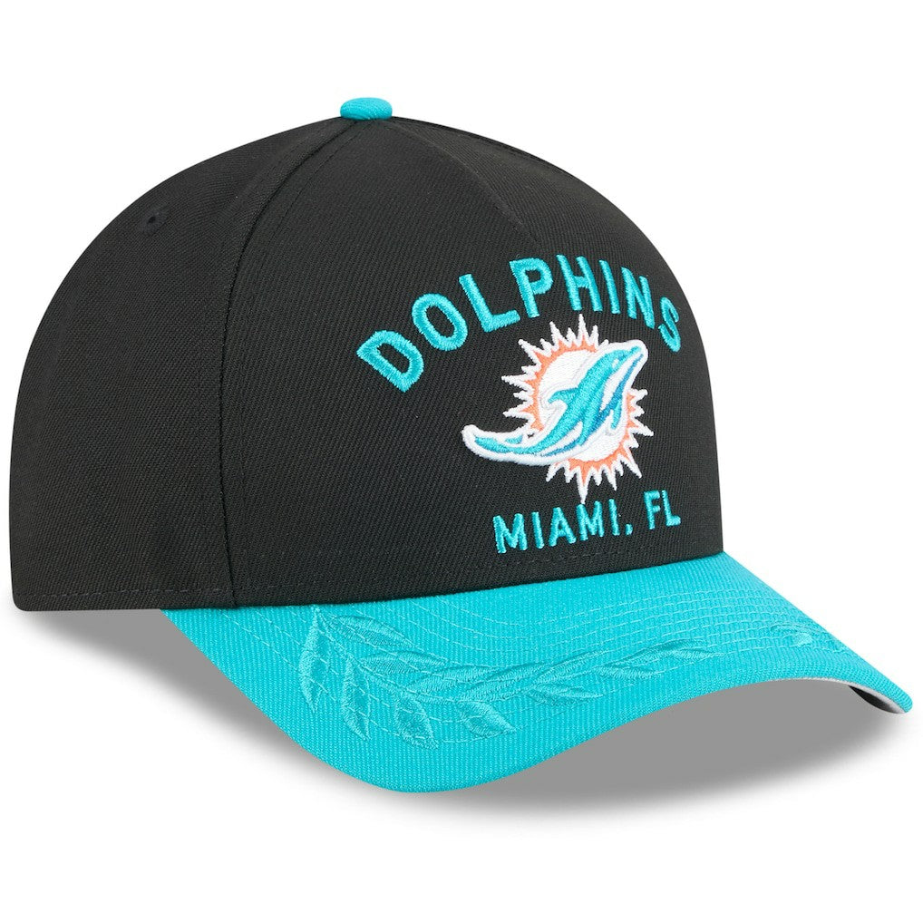 Miami Dolphins New Era 2025 NFL Draft 9FORTY A-Frame M-Crown Adjustable Hat - Black/Aqua Hats
