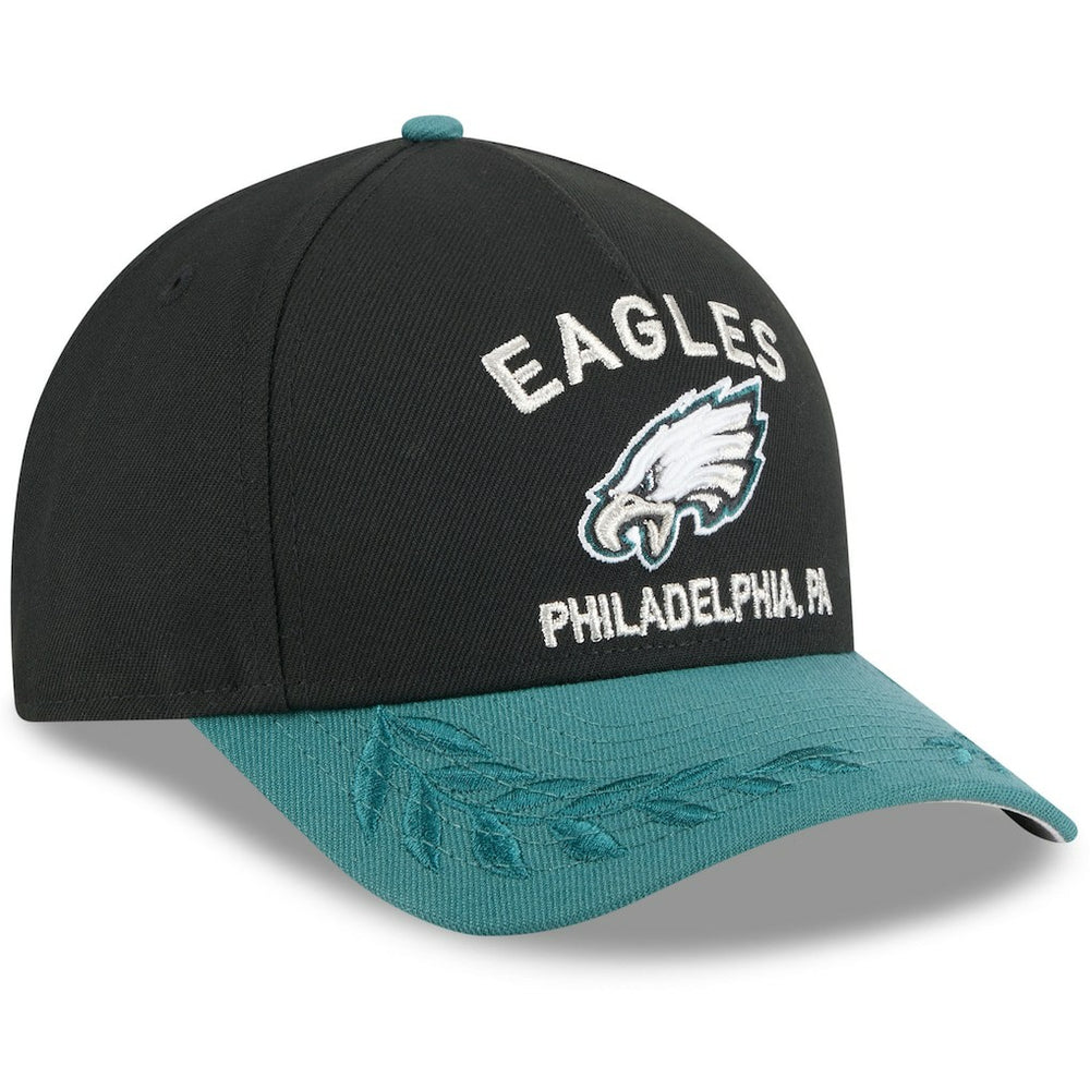 Philadelphia Eagles New Era 2025 NFL Draft 9FORTY A-Frame M-Crown Adjustable Hat - Black/Midnight Green Hats
