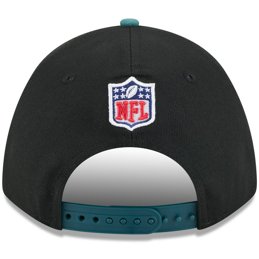 Philadelphia Eagles New Era 2025 NFL Draft 9FORTY A-Frame M-Crown Adjustable Hat - Black/Midnight Green Hats