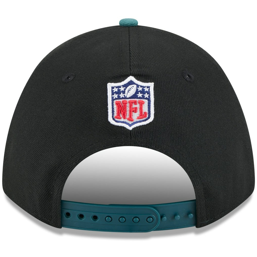 Philadelphia Eagles New Era 2025 NFL Draft 9FORTY A-Frame M-Crown Adjustable Hat - Black/Midnight Green Hats