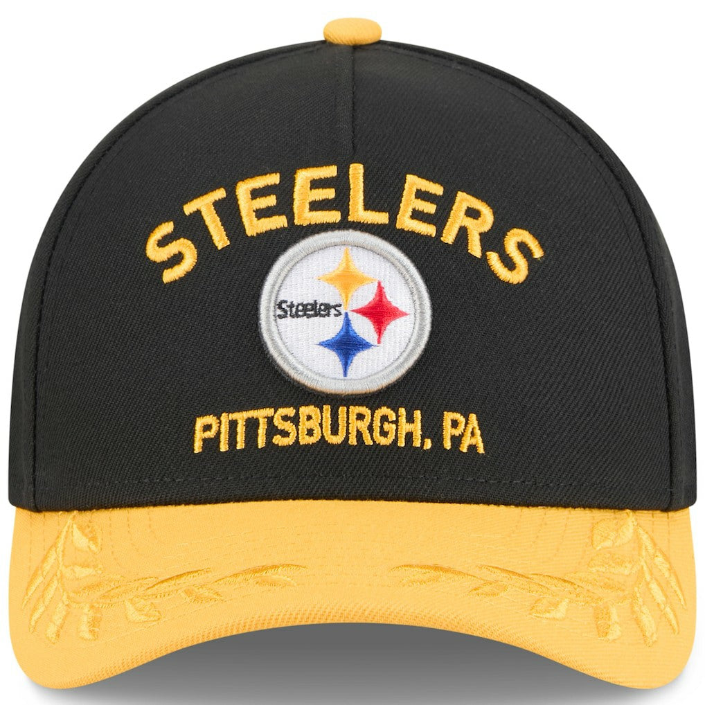 Pittsburgh Steelers New Era 2025 NFL Draft 9FORTY A-Frame M-Crown Adjustable Hat - Black/Gold Hats