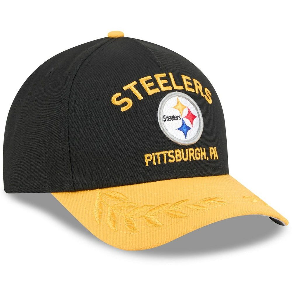 Pittsburgh Steelers New Era 2025 NFL Draft 9FORTY A-Frame M-Crown Adjustable Hat - Black/Gold Hats