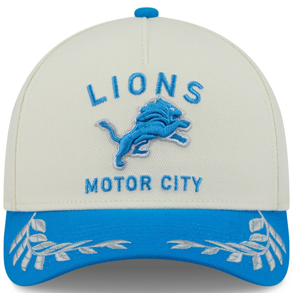 Detroit Lions New Era 2025 NFL Draft 9FORTY A-Frame M-Crown Adjustable Hat - Cream/Blue Hats