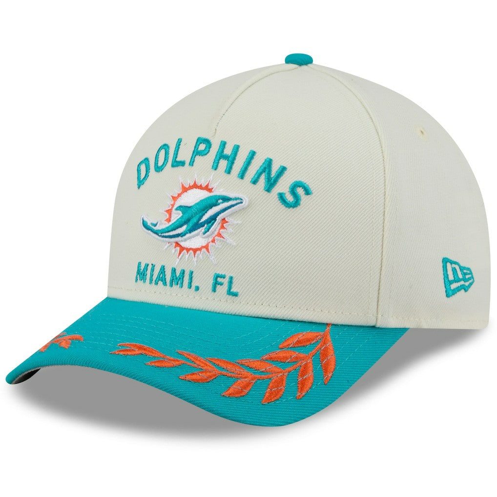 Miami Dolphins New Era 2025 NFL Draft 9FORTY A-Frame M-Crown Adjustable Hat - Cream/Aqua Hats