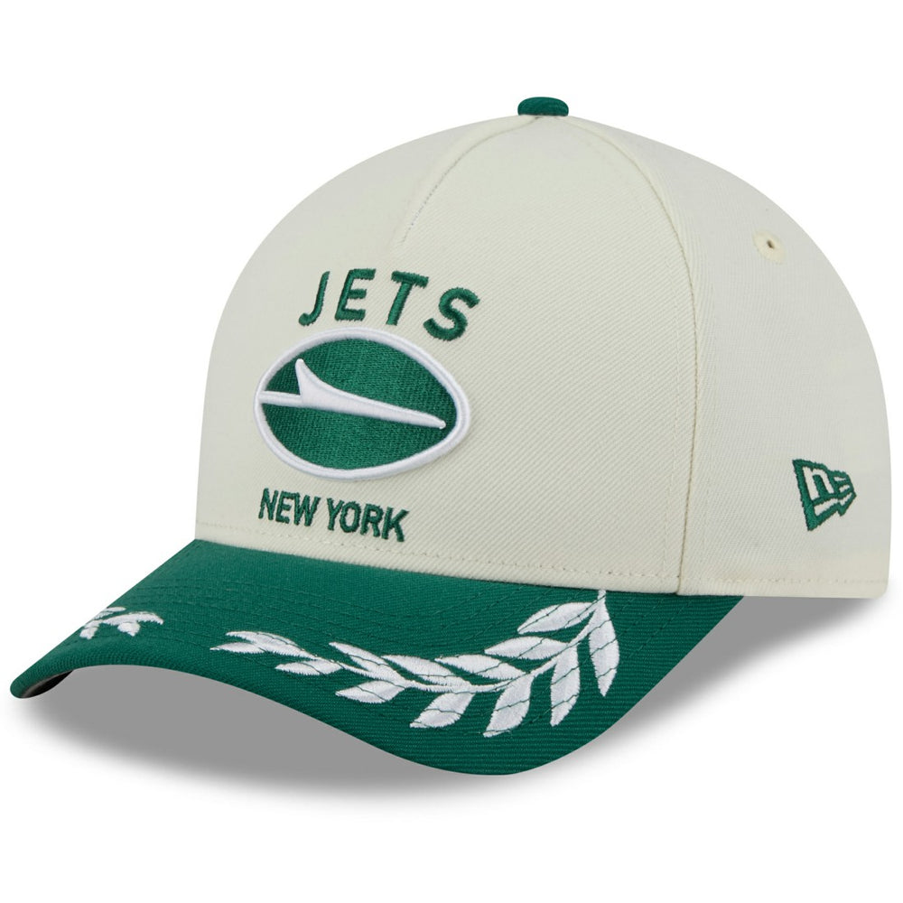 New York Jets New Era 2025 NFL Draft 9FORTY A-Frame M-Crown Adjustable Hat - Cream/Green Hats