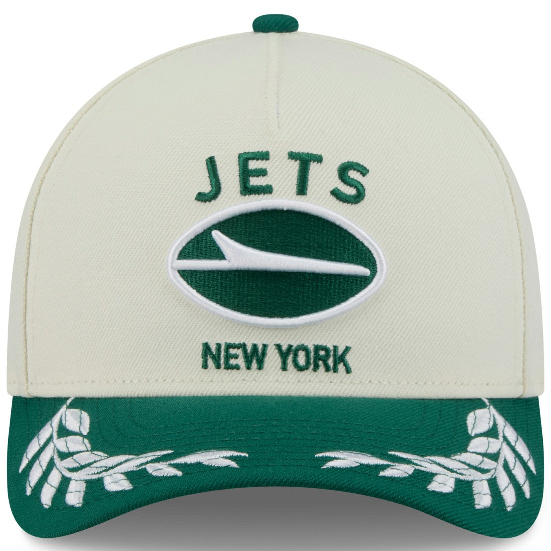 New York Jets New Era 2025 NFL Draft 9FORTY A-Frame M-Crown Adjustable Hat - Cream/Green Hats