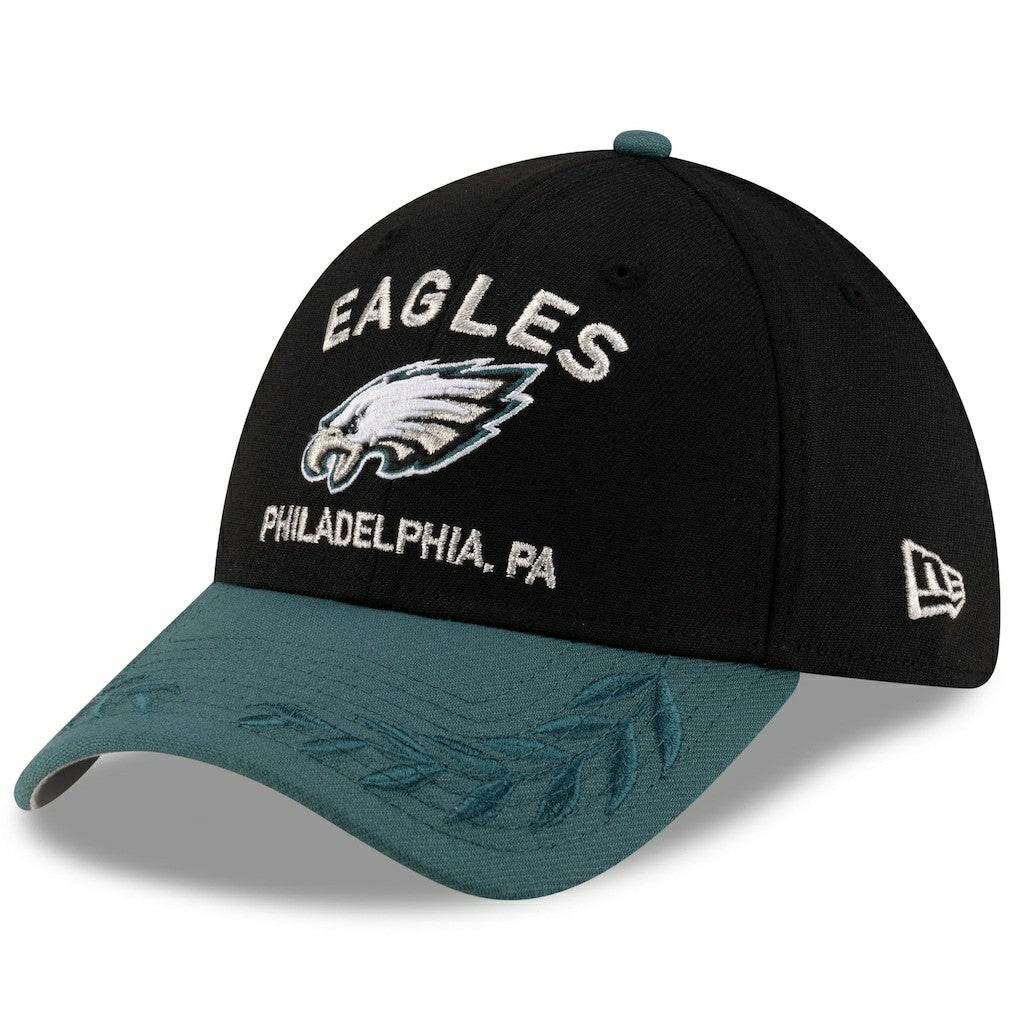 Philadelphia Eagles New Era 2025 NFL Draft 39THIRTY Flex Hat - Black/Midnight Green Hats
