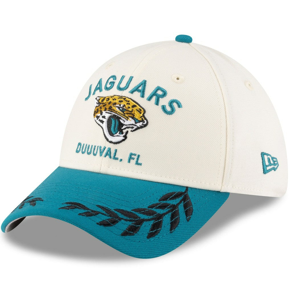 Jacksonville Jaguars New Era 2025 NFL Draft 39THIRTY Flex Hat - Cream/Teal Hats
