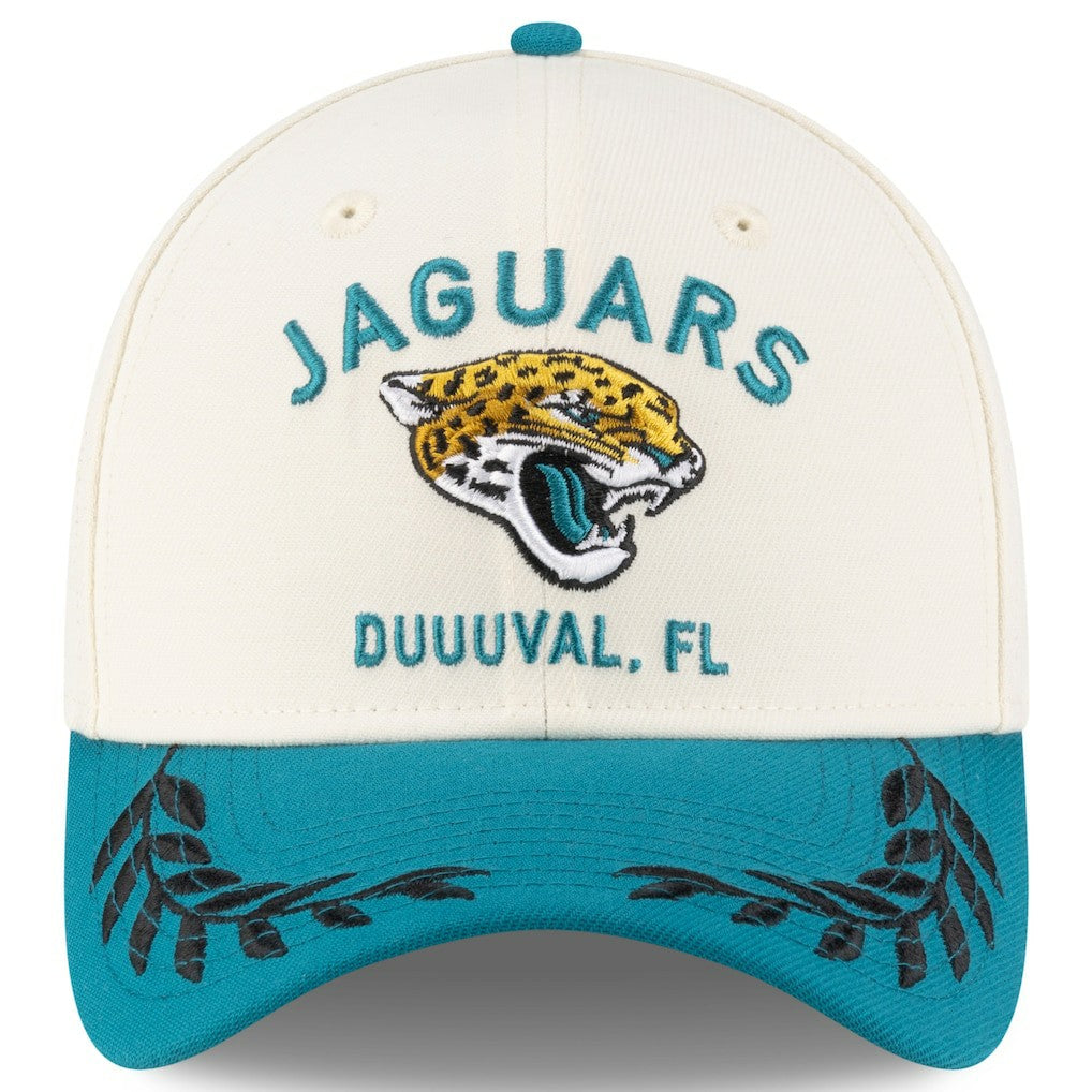 Jacksonville Jaguars New Era 2025 NFL Draft 39THIRTY Flex Hat - Cream/Teal Hats