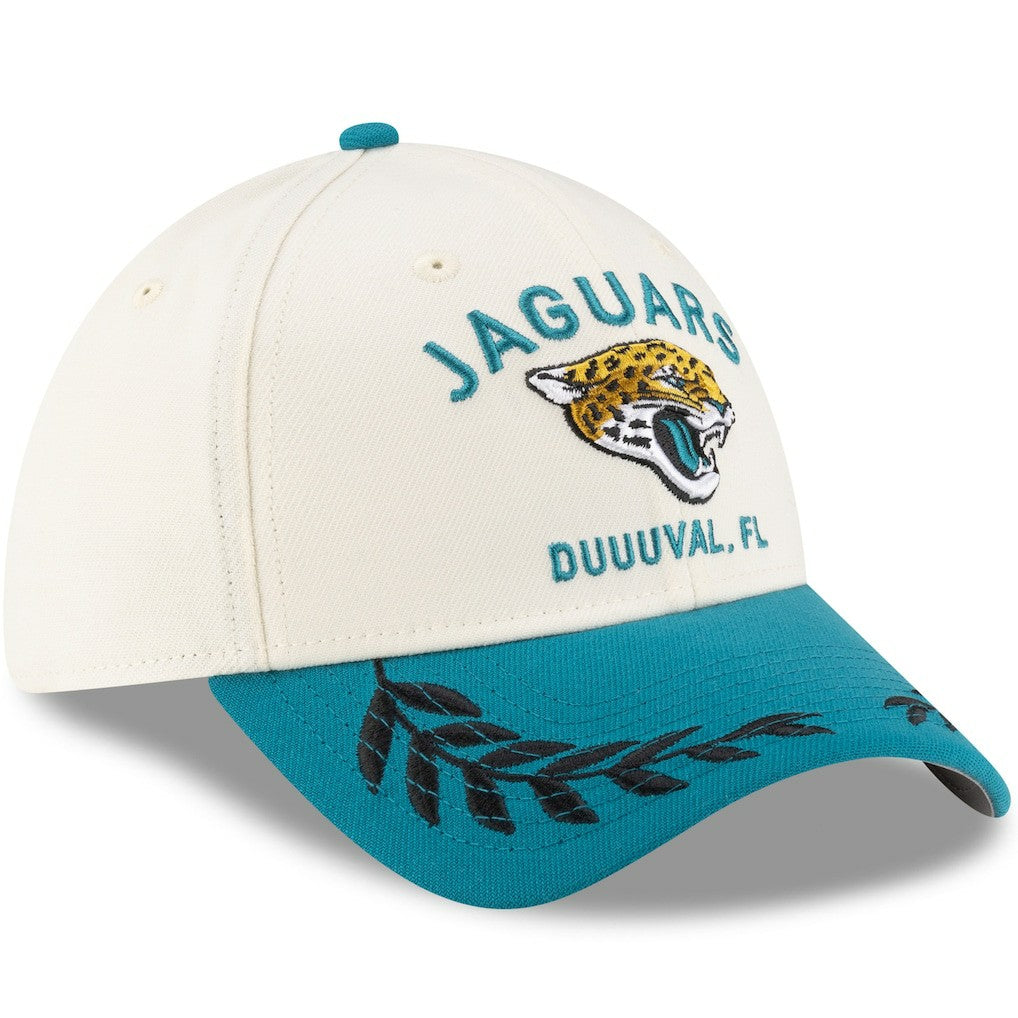 Jacksonville Jaguars New Era 2025 NFL Draft 39THIRTY Flex Hat - Cream/Teal Hats