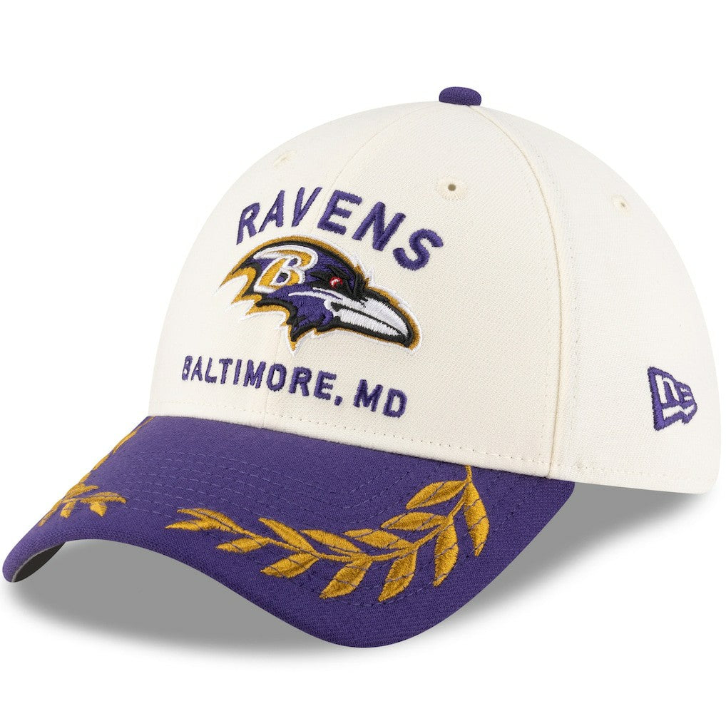 Baltimore Ravens New Era 2025 NFL Draft 39THIRTY Flex Hat - Cream/Purple Hats