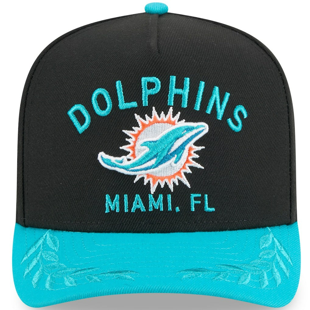 Miami Dolphins New Era Youth 2025 NFL Draft A-Frame 9FIFTY Snapback Hat - Black/Aqua Hats