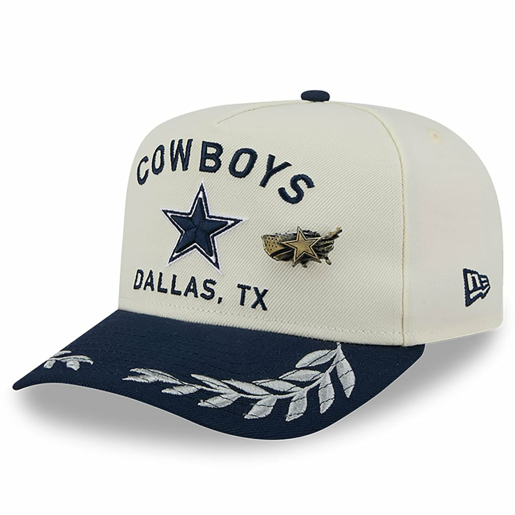 Dallas Cowboys New Era 2025 NFL Draft A-Frame 59FIFTY Fitted Hat - Cream/Navy Hats