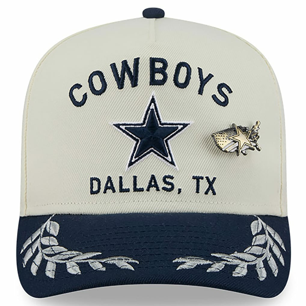 Dallas Cowboys New Era 2025 NFL Draft A-Frame 59FIFTY Fitted Hat - Cream/Navy Hats