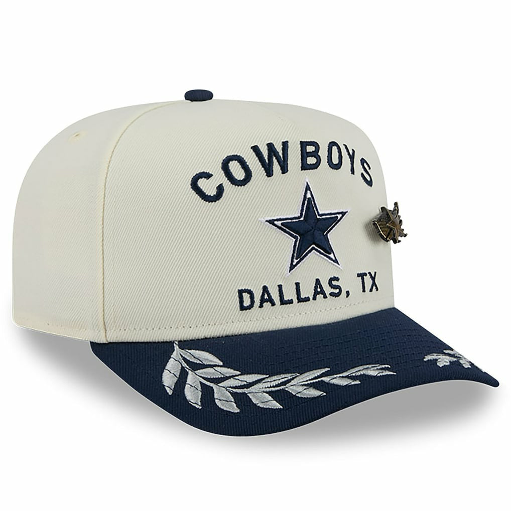Dallas Cowboys New Era 2025 NFL Draft A-Frame 59FIFTY Fitted Hat - Cream/Navy Hats