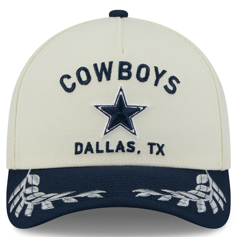 Dallas Cowboys New Era 2025 NFL Draft 9FORTY A-Frame M-Crown Adjustable Hat - Cream/Navy Hats