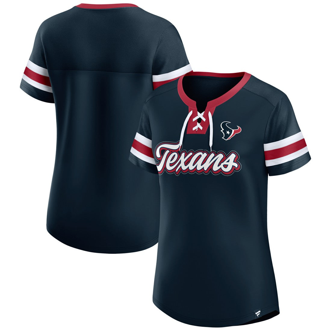 Houston Texans Women's Iconic Bling Athena Lace-Up V-Neck T-Shirt - Navy T-shirts