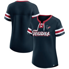 Houston Texans Women's Iconic Bling Athena Lace-Up V-Neck T-Shirt - Navy T-shirts
