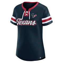 Houston Texans Women's Iconic Bling Athena Lace-Up V-Neck T-Shirt - Navy T-shirts