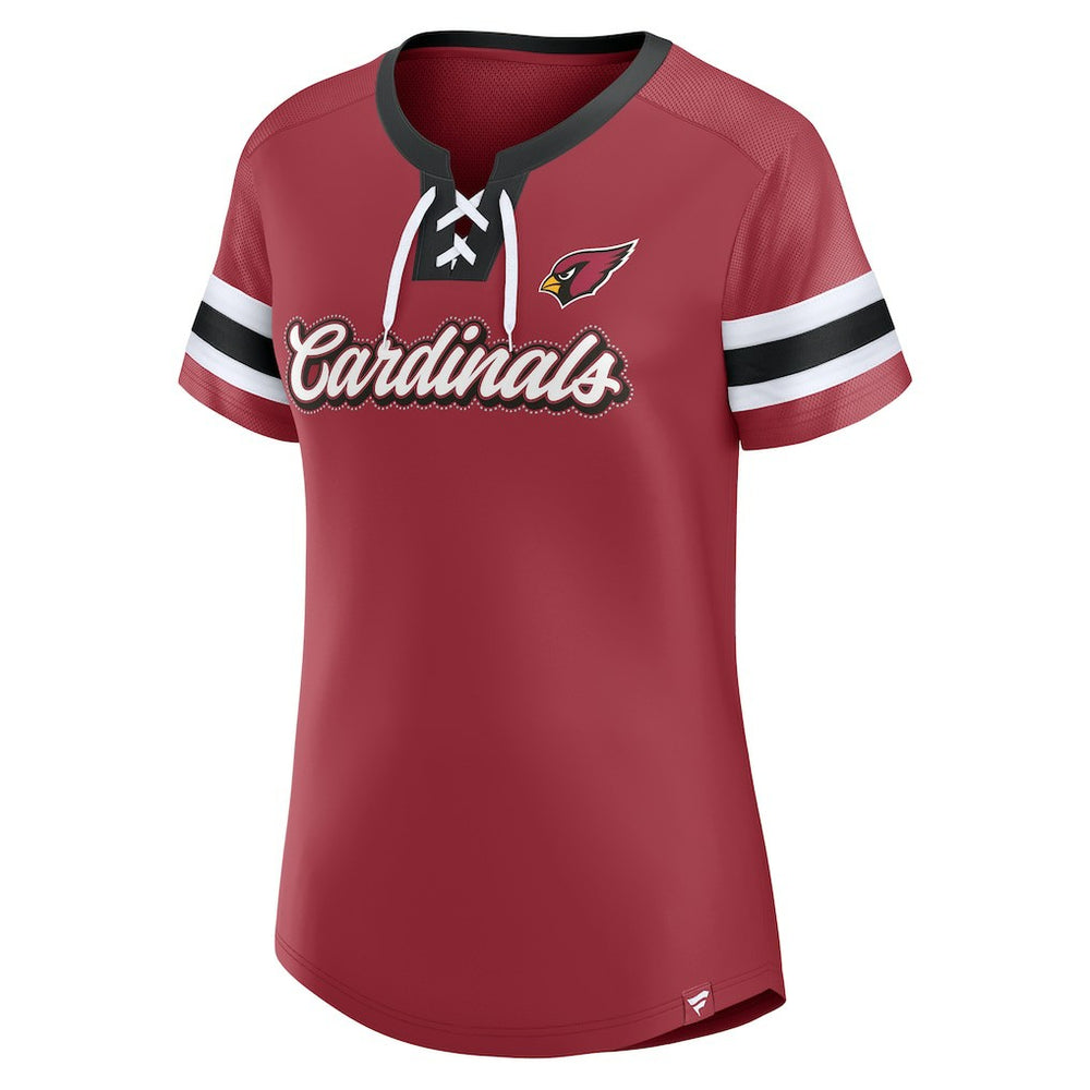 Arizona Cardinals Women's Iconic Bling Athena Lace-Up V-Neck T-Shirt - Cardinal T-shirts