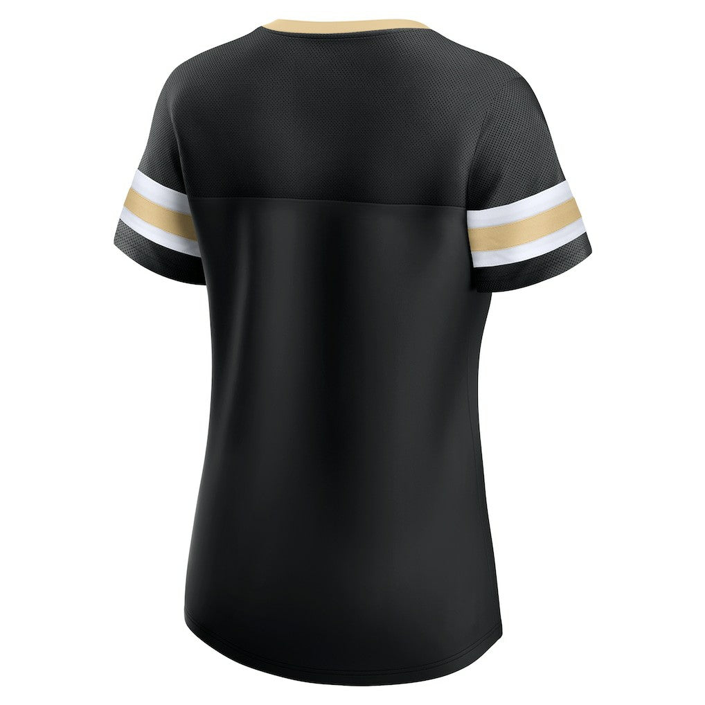 New Orleans Saints Women's Bling Athena Jersey Style Lace-up T-Shirt - Black T-shirts