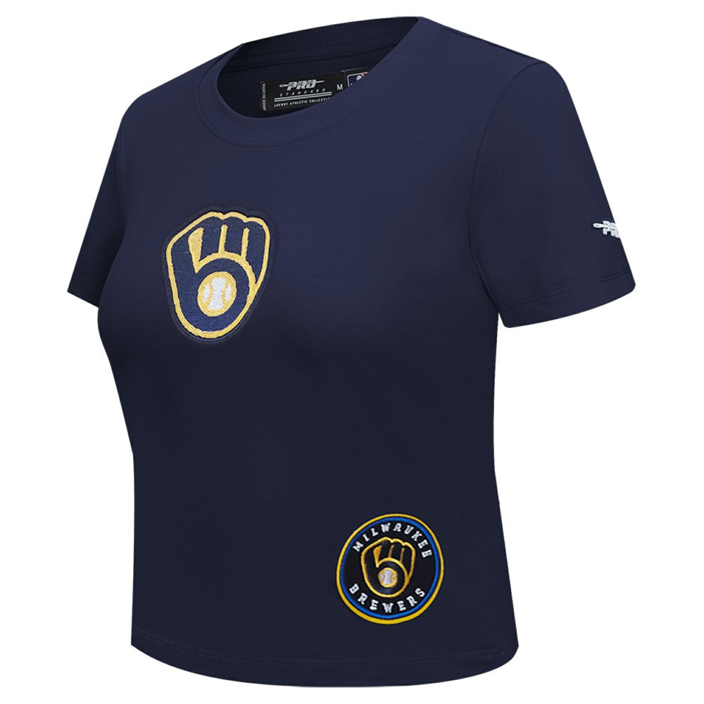 Milwaukee Brewers Pro Standard Women's Game Day Classics Baby Doll Cropped T-Shirt - Navy T-shirts