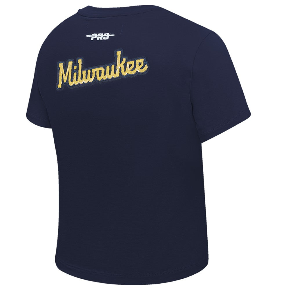 Milwaukee Brewers Pro Standard Women's Game Day Classics Baby Doll Cropped T-Shirt - Navy T-shirts