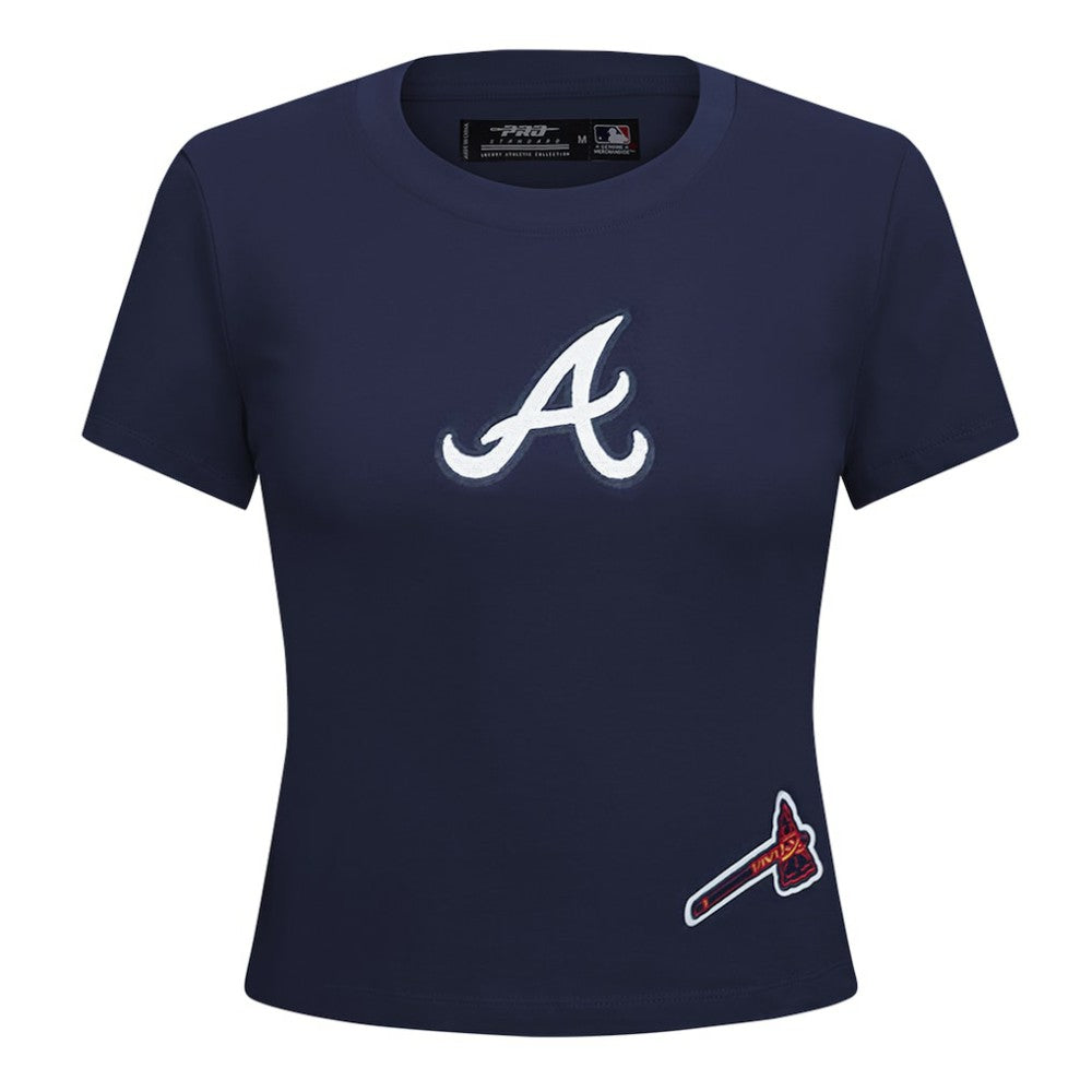 Atlanta Braves Pro Standard Women's Game Day Classics Baby Doll Cropped T-Shirt - Navy T-shirts