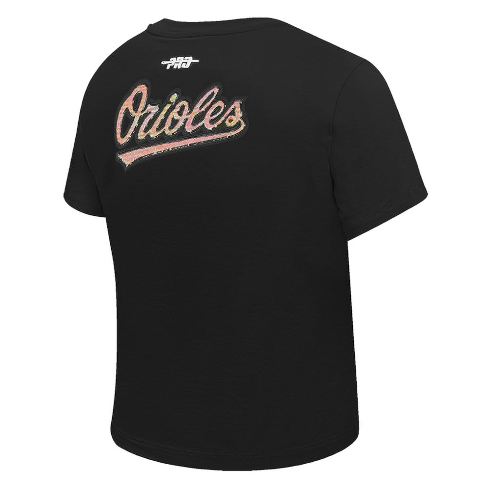 Baltimore Orioles Pro Standard Women's Game Day Classics Baby Doll Cropped T-Shirt - Black T-shirts