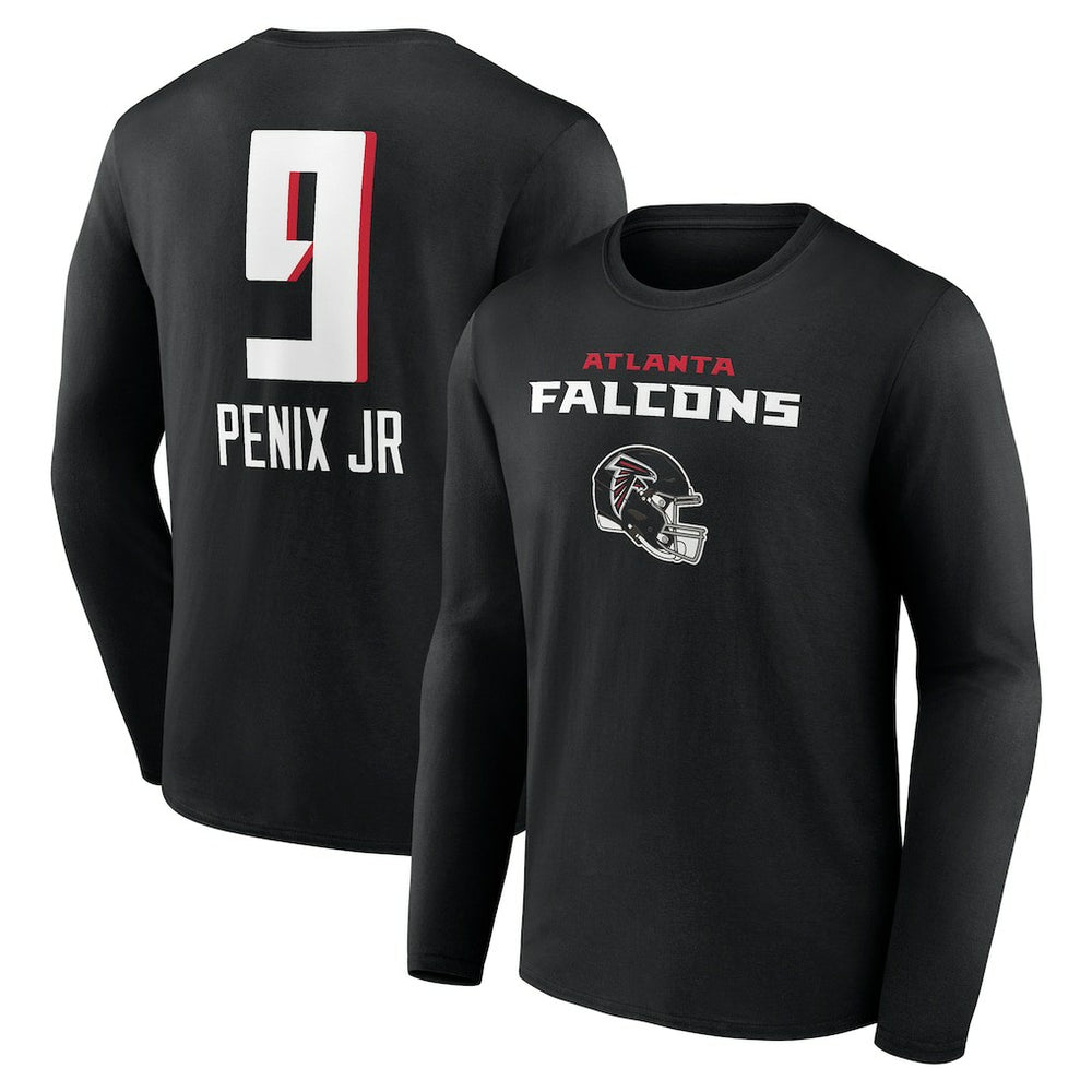 Michael Penix Jr. Atlanta Falcons Name & Number Team Wordmark Long Sleeve T-Shirt - Black T-shirts