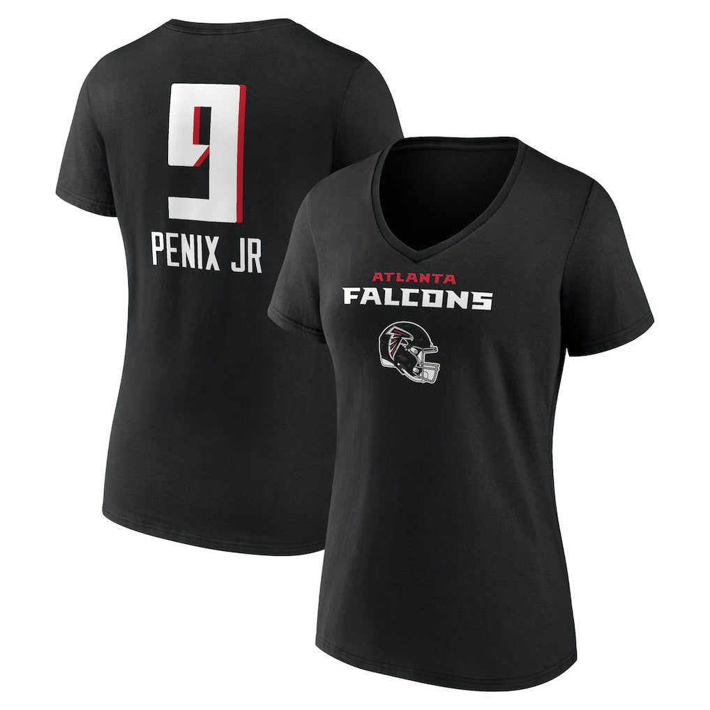Michael Penix Jr. Atlanta Falcons Women's Name & Number Team Wordmark V-Neck T-Shirt - Black T-shirts