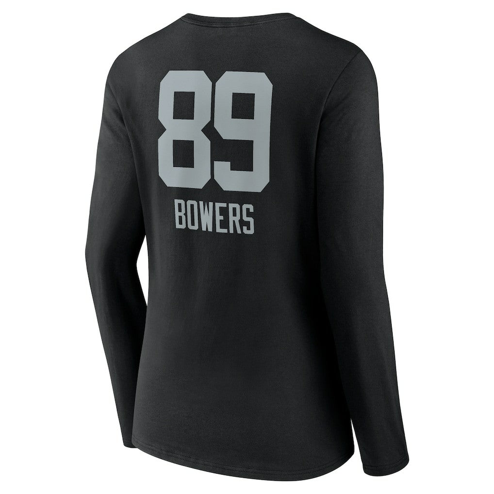 Brock Bowers Las Vegas Raiders Women's Name & Number Team Wordmark Long Sleeve V-Neck T-Shirt - Black T-shirts
