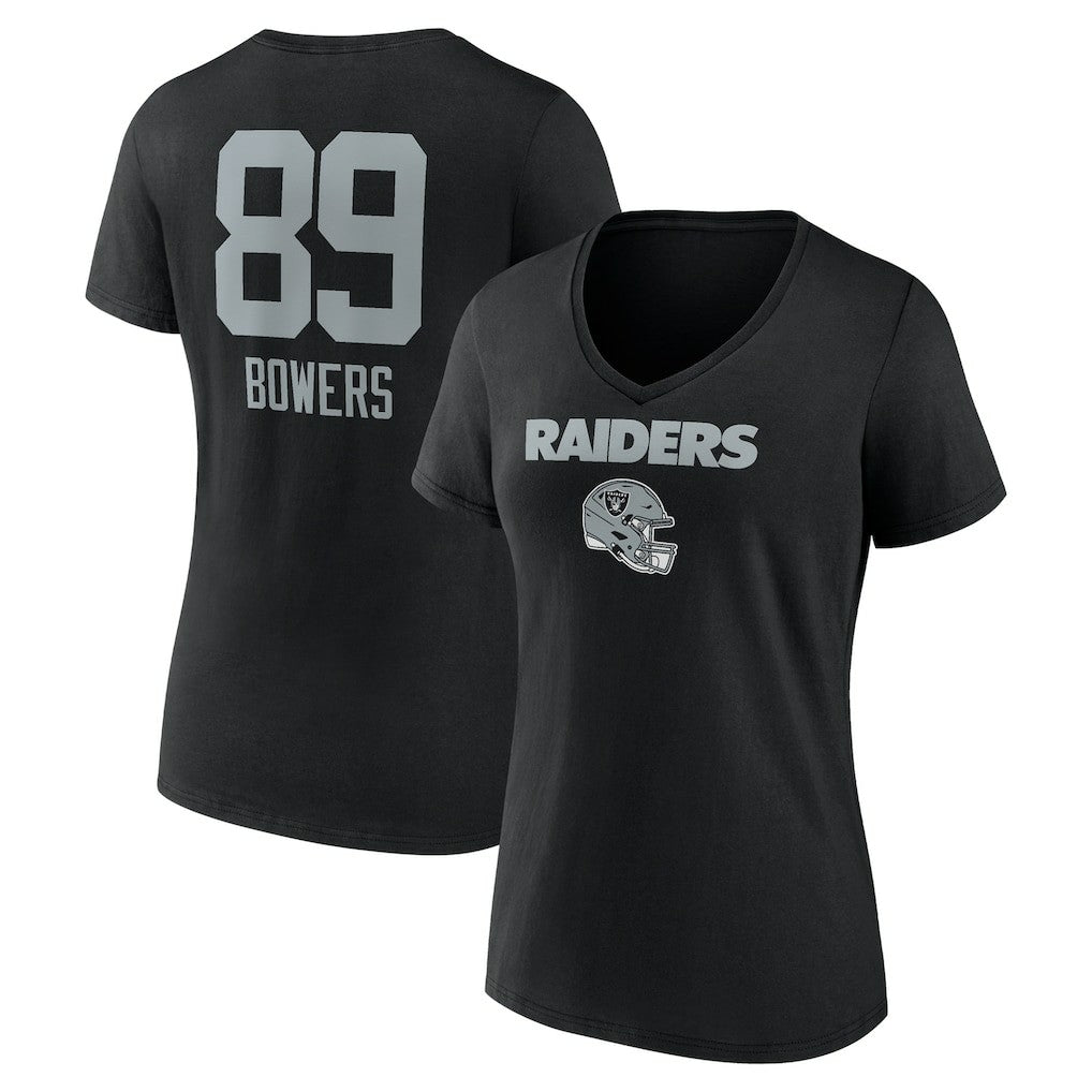 Brock Bowers Las Vegas Raiders Women's Name & Number Team Wordmark V-Neck T-Shirt - Black T-shirts