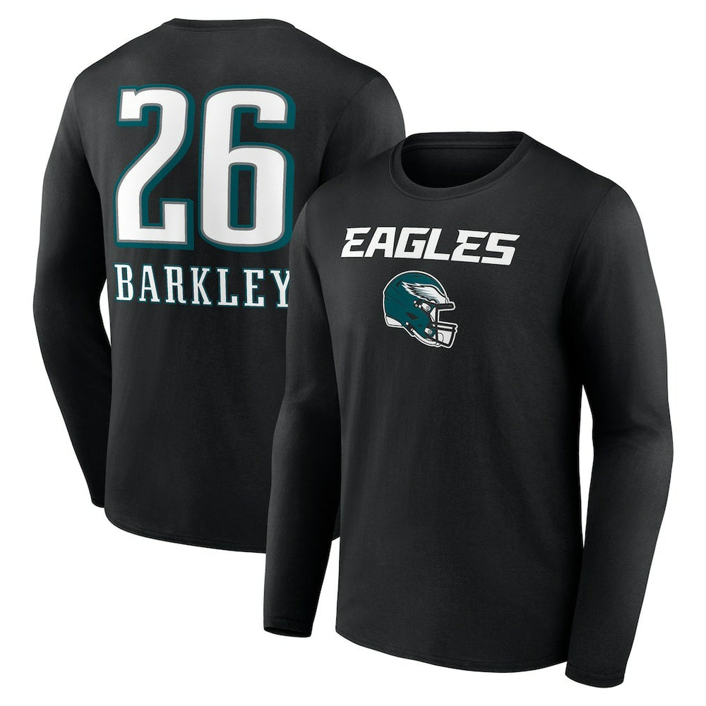 Saquon Barkley Philadelphia Eagles Name & Number Team Wordmark Long Sleeve T-Shirt - Black T-shirts