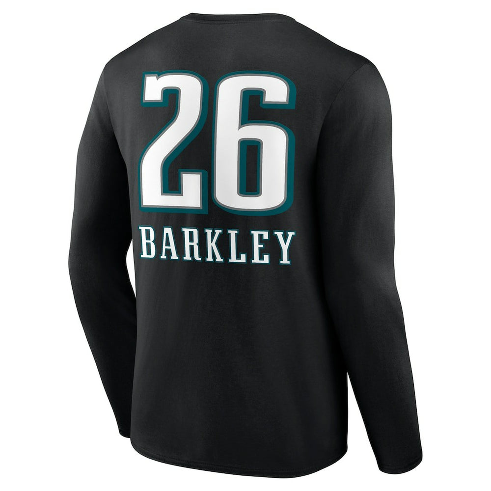 Saquon Barkley Philadelphia Eagles Name & Number Team Wordmark Long Sleeve T-Shirt - Black T-shirts