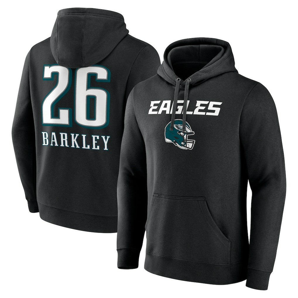 Saquon Barkley Philadelphia Eagles Name & Number Team Wordmark Pullover Hoodie - Black Hoodies