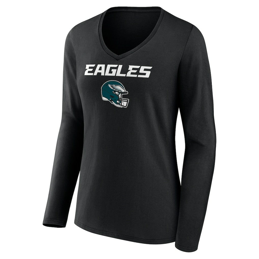 Saquon Barkley Philadelphia Eagles Women's Name & Number Team Wordmark Long Sleeve V-Neck T-Shirt - Black T-shirts