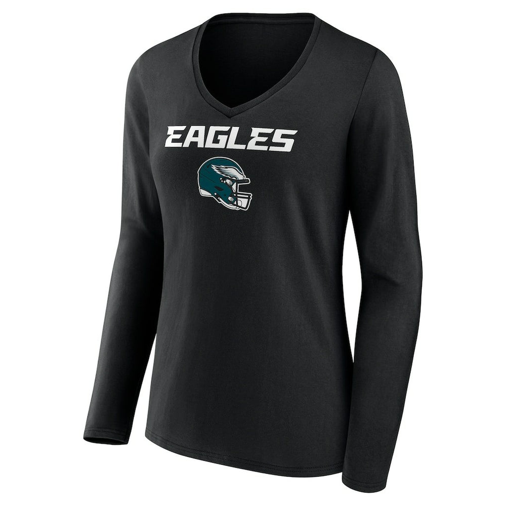 Saquon Barkley Philadelphia Eagles Women's Name & Number Team Wordmark Long Sleeve V-Neck T-Shirt - Black T-shirts