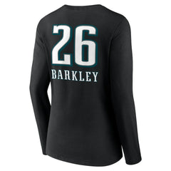 Saquon Barkley Philadelphia Eagles Women's Name & Number Team Wordmark Long Sleeve V-Neck T-Shirt - Black T-shirts