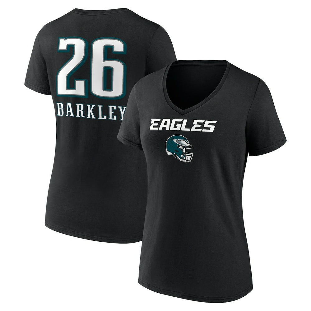 Saquon Barkley Philadelphia Eagles Women's Name & Number Team Wordmark V-Neck T-Shirt - Black T-shirts