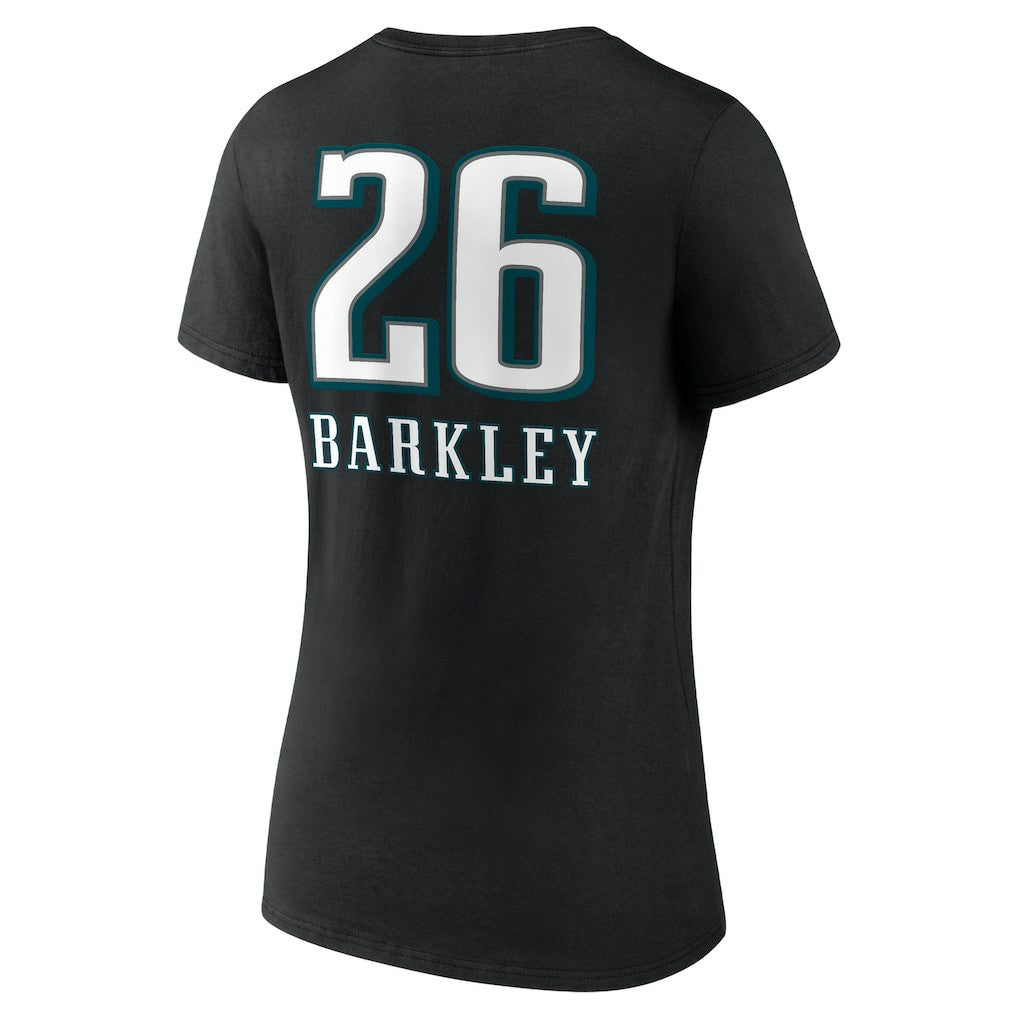 Saquon Barkley Philadelphia Eagles Women's Name & Number Team Wordmark V-Neck T-Shirt - Black T-shirts