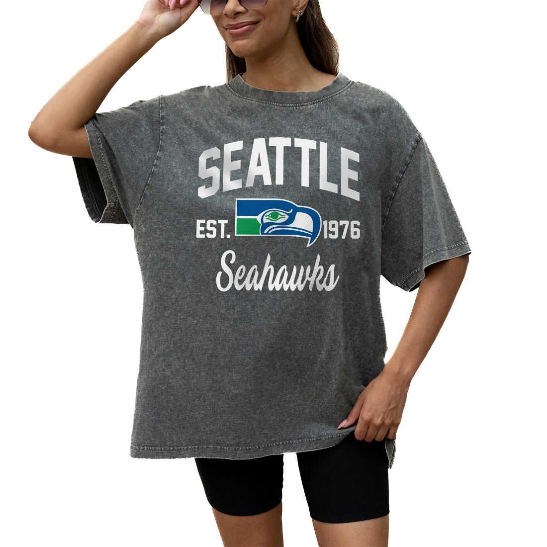 Seattle Seahawks Gameday Couture Women's Throwback Oversized Snow Wash T-Shirt - Grey T-shirts