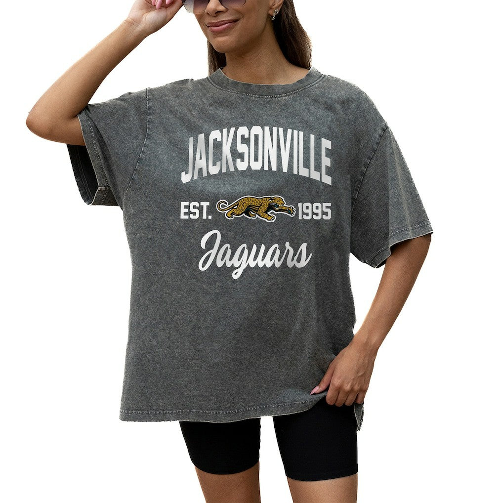 Jacksonville Jaguars Gameday Couture Women's Throwback Oversized Snow Wash T-Shirt - Grey T-shirts