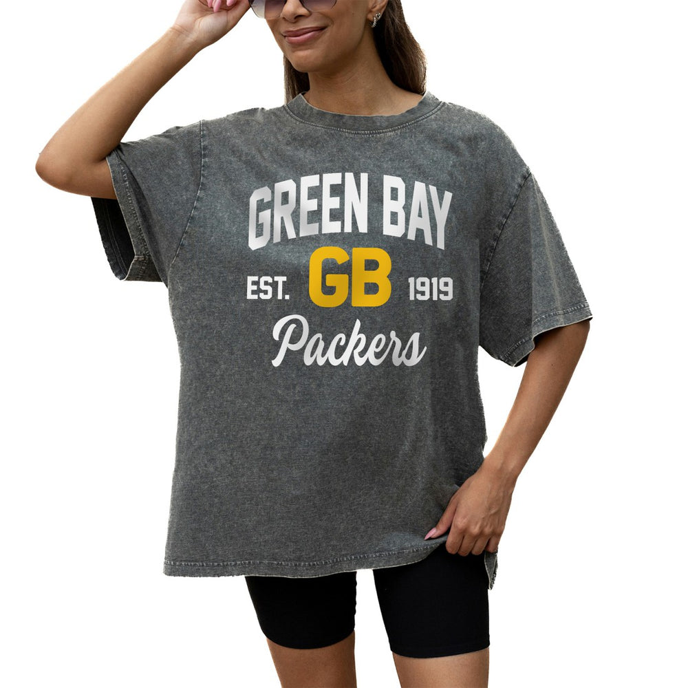 Green Bay Packers Gameday Couture Women's Throwback Oversized Snow Wash T-Shirt - Grey T-shirts